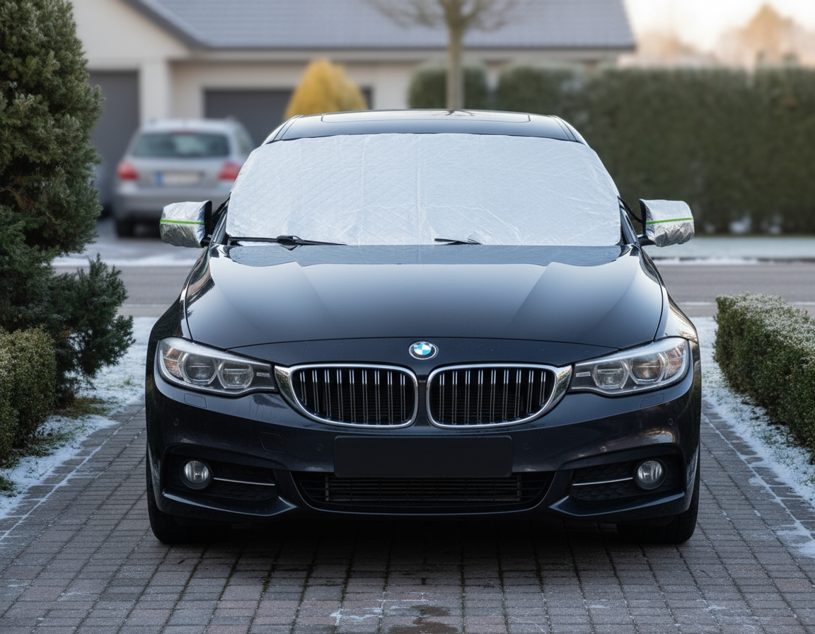 Windscreen + Wind mirrors Frost Protector in winter setting